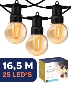 Novalits - Lichtsnoer Buiten & Binnen – Lichtslinger 16 Meter Met 25 LED's – Tuinverlichting Led - Sfeerverlichting - Prikkabel - Lampjes Slinger - Feestverlichting - Met Afstandsbediening & Dimfunctie - 4 Extra Leds