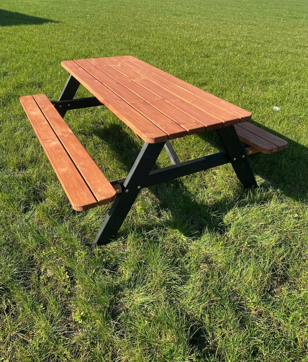 Goedkopepicknicktafels.nl | Zwart Bruine XL Picknicktafel Bruno | Tuintafel 6 Persoons | Bruin Zwart Gespoten Gedroogd Grenen Hout! - Afbeelding 8