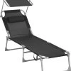 Ligstoel Met Hoofdsteun En Zon Bescherming Verstelbare Rugleuning Inklapbaar Donker Grijs Ligbed Tuin