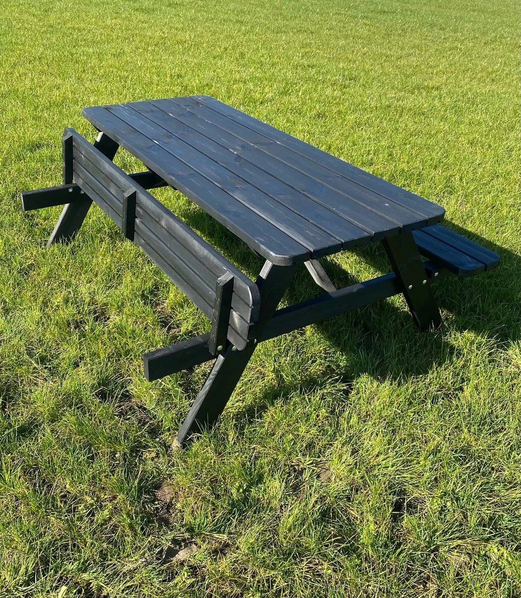 Goedkopepicknicktafels.nl | Zwarte XL Picknicktafel | Tuintafel 6 Persoons | Zwart Gespoten Gedroogd Grenen Hout! - Afbeelding 3
