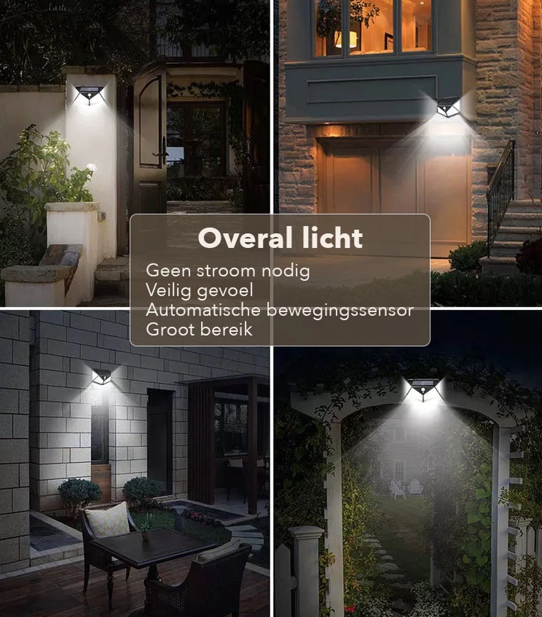 JC's - Solar Buitenlamp Bewegingssensor - 2 STUKS - 100 LED - Solar Wandlamp - Buiten & Tuin Sensor - Buitenverlichting Op Zonne-energie - Afbeelding 2