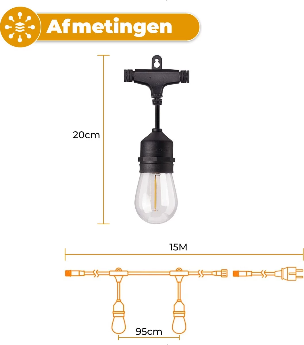 Homèlle Lichtsnoer - 15 LED - 15 Meter - Warm-wit - Tuinverlichting - Kerstverlichting - Buitenverlichting - Lichtslinger - Lampjes Slinger - Transparant - Afbeelding 7