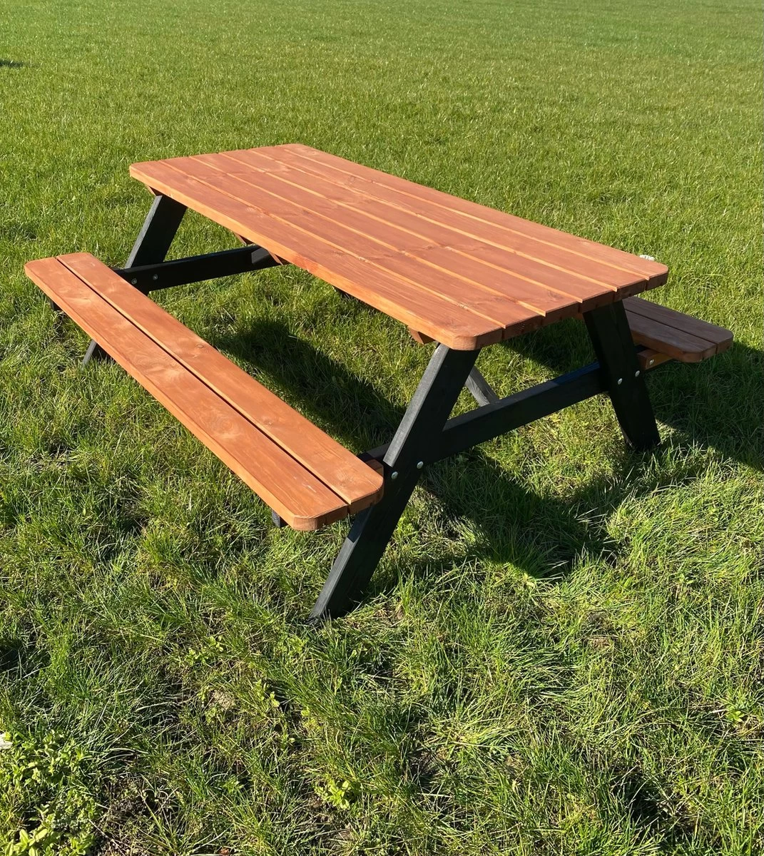 Goedkopepicknicktafels.nl | Zwart Bruine XL Picknicktafel Bruno | Tuintafel 6 Persoons | Bruin Zwart Gespoten Gedroogd Grenen Hout! - Afbeelding 9