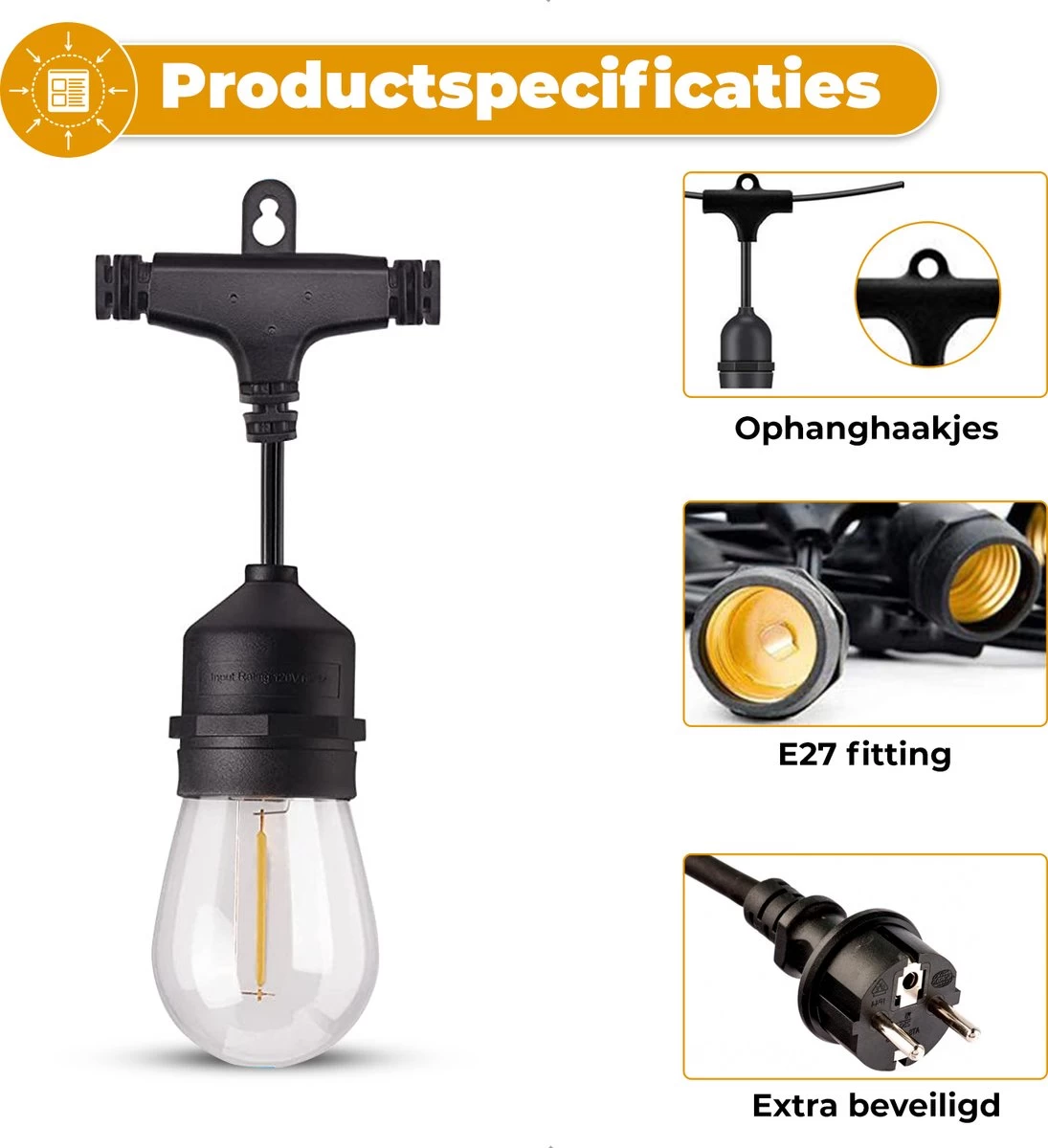 Homèlle Lichtsnoer - 15 LED - 15 Meter - Warm-wit - Tuinverlichting - Kerstverlichting - Buitenverlichting - Lichtslinger - Lampjes Slinger - Transparant - Afbeelding 2