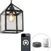 Lumière Hanglamp Buiten Deni Zwart - Landelijke Hanglamp - IP23 - Hanglamp - Hanglampen - Tuinverlichting - Buitenlamp - Inclusief Lichtbron - Calex Smart - 1 Lichts - L 210 Mm -
