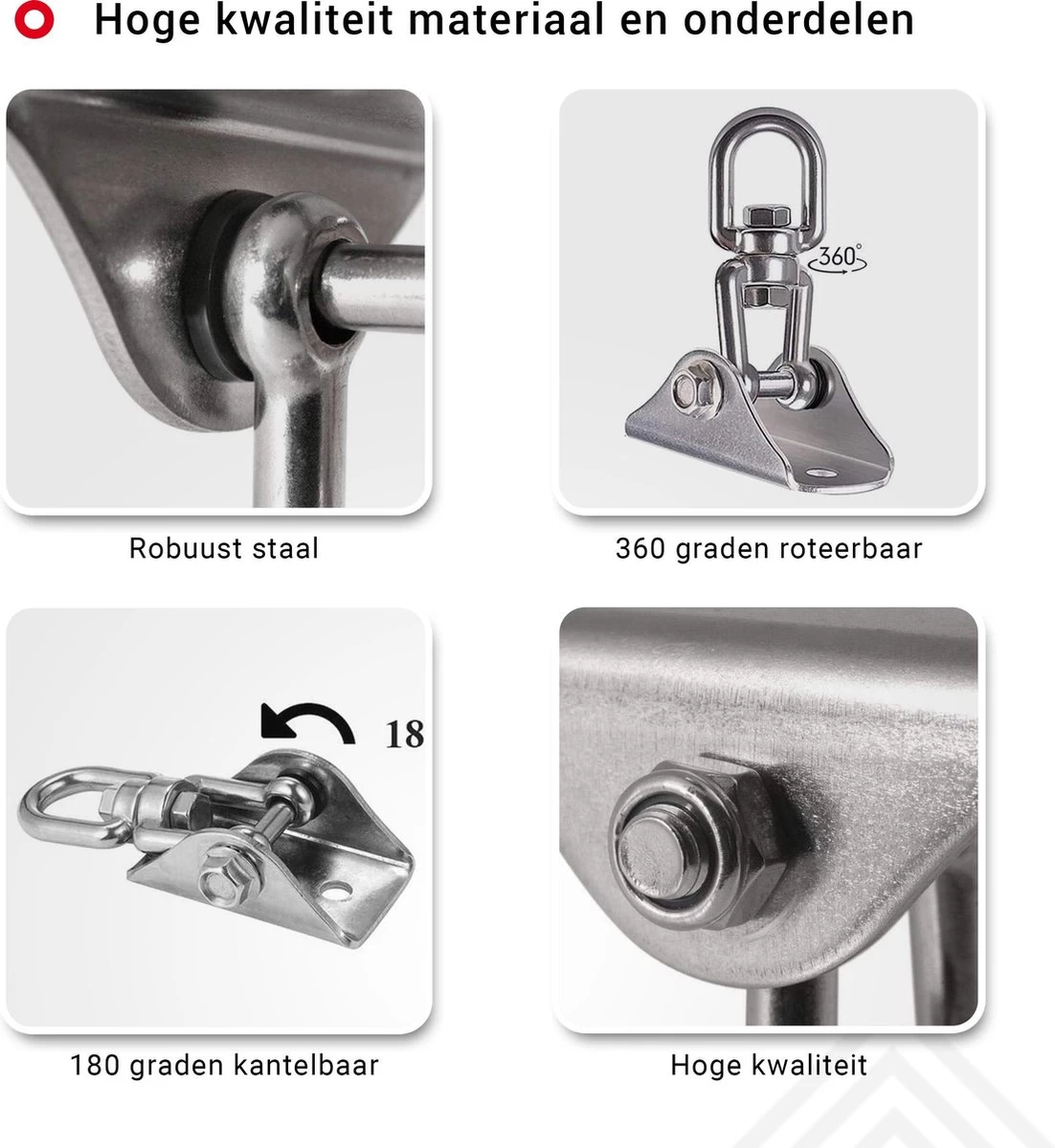 Ophangsysteem - Plafondhaak RVS - Ophanghaak TRX - Hangstoel Buiten - Hangstoel Binnen – Schommelstoel - Schommel - Bokszakken - RVS - 300kg - Afbeelding 2