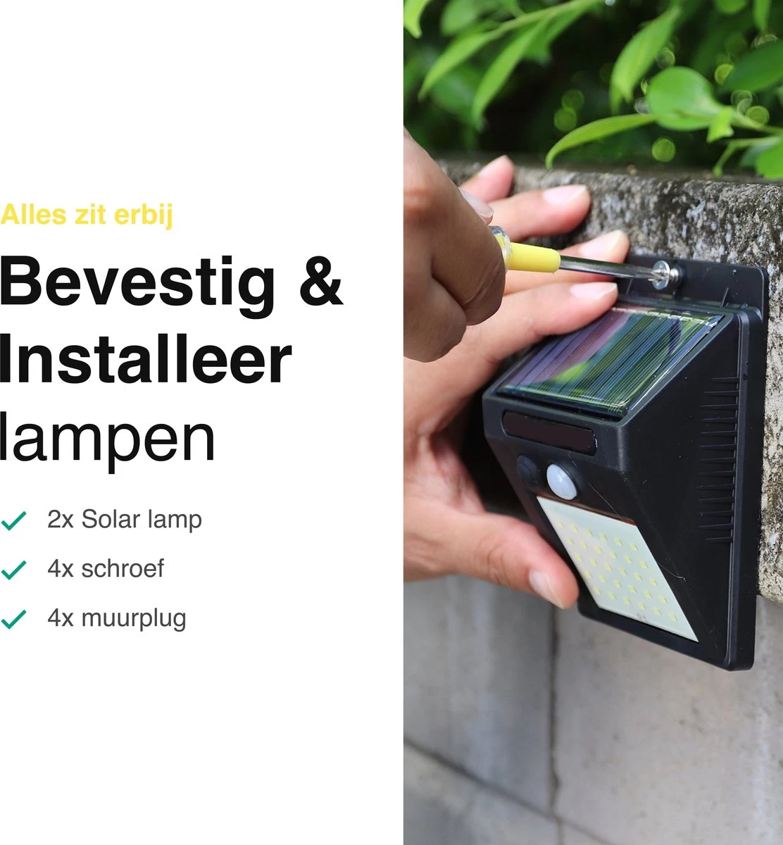 Vivid Green Solar Buitenlamp Met Bewegingssensor - Buitenverlichting Zonne Energie - Tuinverlichting - Wandlamp Buiten - Met Sensor - Led - Afbeelding 4