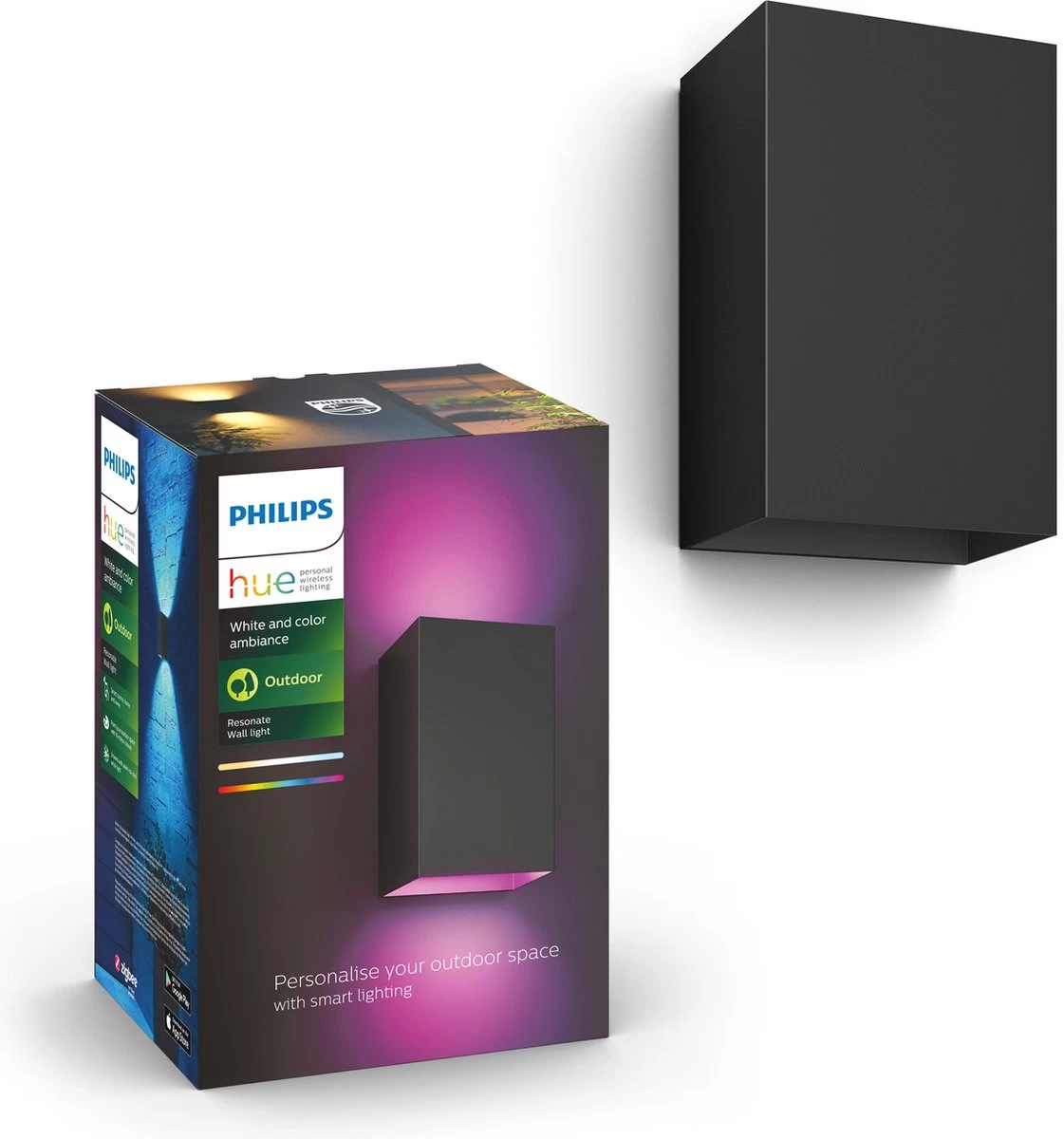 Philips Hue Resonate Outdoor Wandlamp Buiten Met Bewegingssensor - Incl. White And Color Ambiance - Muurlamp - Tuinverlichting LED Buiten - Buitenlamp - Zwart - Afbeelding 2