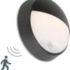 QAZQA Hortus - Moderne LED Buitenlamp Met Bewegingsmelder | Bewegingssensor | Sensor Voor Buiten - 1 Lichts - D 80 Mm - Zwart - Buitenverlichting