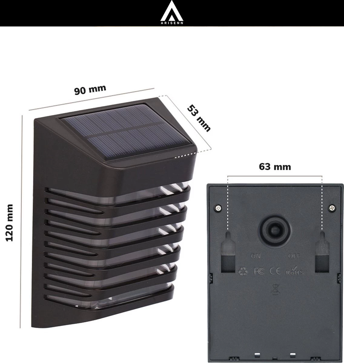 Arisenn® Crystal Solar Buitenlamp - IP65 Waterdicht - Prachtige Solar Technologie Monokristal Zonnepaneel Wandlamp - 3000K Warm Wit (sfeervol) - Tuinverlichting Op Zonne-energie | Schutting Wand Licht - Afbeelding 8