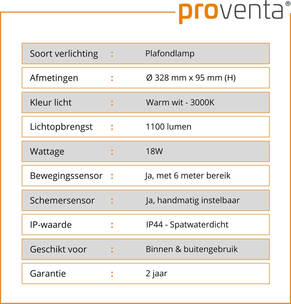 Proventa Plafondlamp Met Bewegingssensor LED - Binnen & Buiten - Warm Wit - 33 Cm - Afbeelding 4