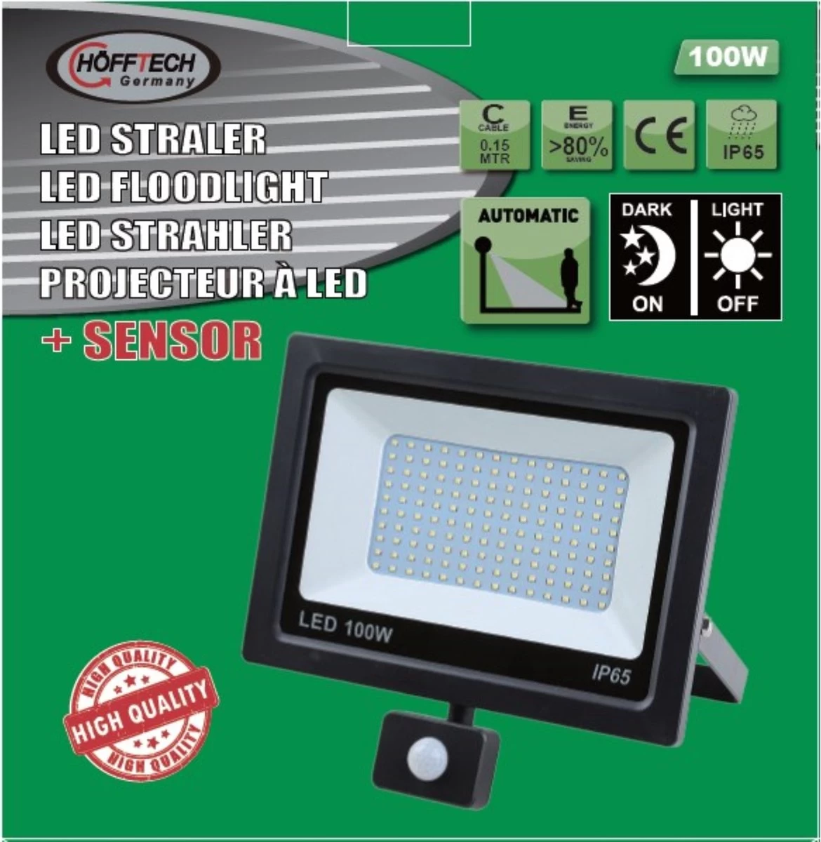 Hofftech LED Straler - Bouwlamp Smd Met Sensor - 100 Watt - IP65 - Afbeelding 2