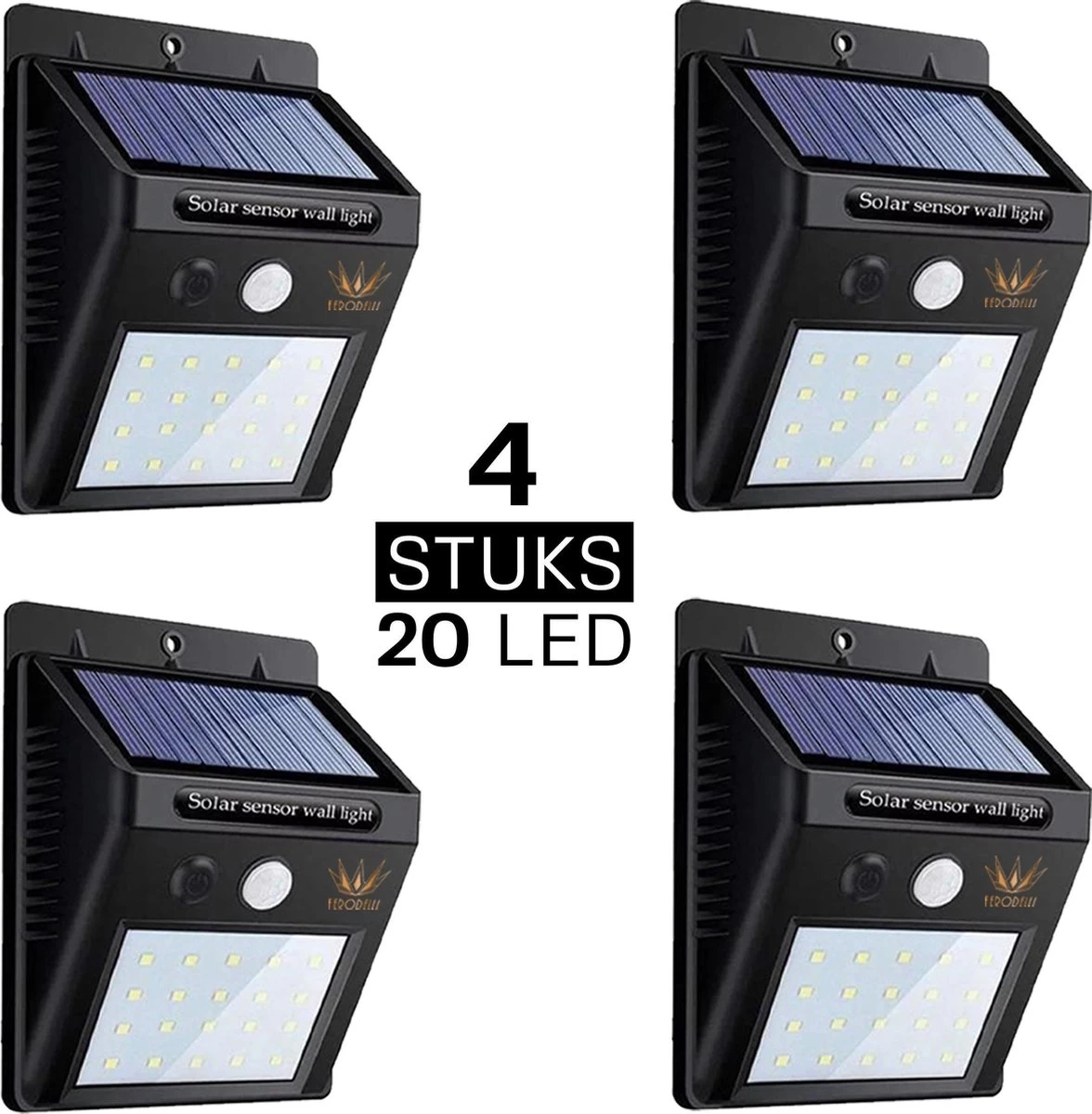 Ferodelli® Solar Buitenlamp Met Bewegingssensor - 40 LEDs - Tuinverlichting Op Zonne Energie - 4 Stuks