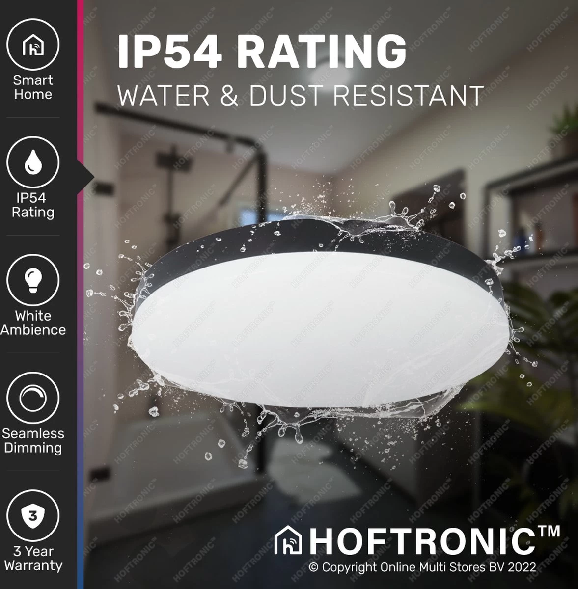 Lumi - 16W Slimme Plafondlamp Badkamer Zwart - IP54 Waterdicht - Smart Home WiFi + BLE - 2700K-6500K White Ambiance - Ø30 Cm - Afbeelding 3