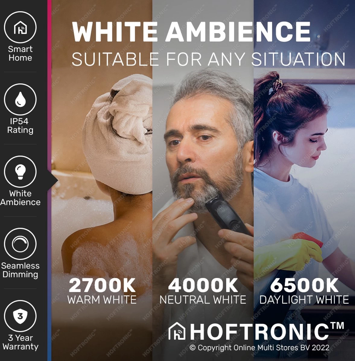 Lumi - 16W Slimme Plafondlamp Badkamer Zwart - IP54 Waterdicht - Smart Home WiFi + BLE - 2700K-6500K White Ambiance - Ø30 Cm - Afbeelding 4