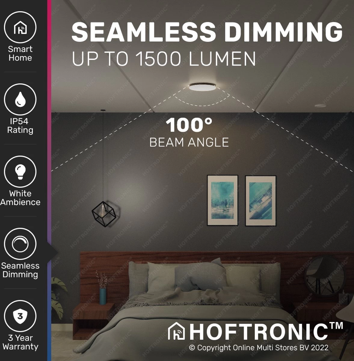 Lumi - 16W Slimme Plafondlamp Badkamer Zwart - IP54 Waterdicht - Smart Home WiFi + BLE - 2700K-6500K White Ambiance - Ø30 Cm - Afbeelding 5