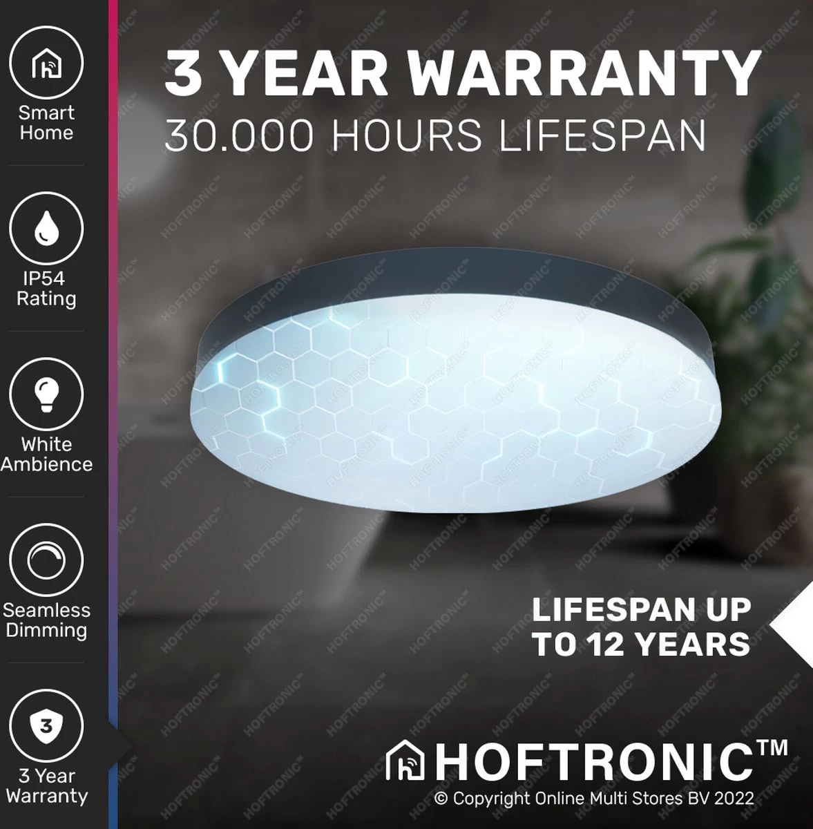 Lumi - 16W Slimme Plafondlamp Badkamer Zwart - IP54 Waterdicht - Smart Home WiFi + BLE - 2700K-6500K White Ambiance - Ø30 Cm - Afbeelding 6