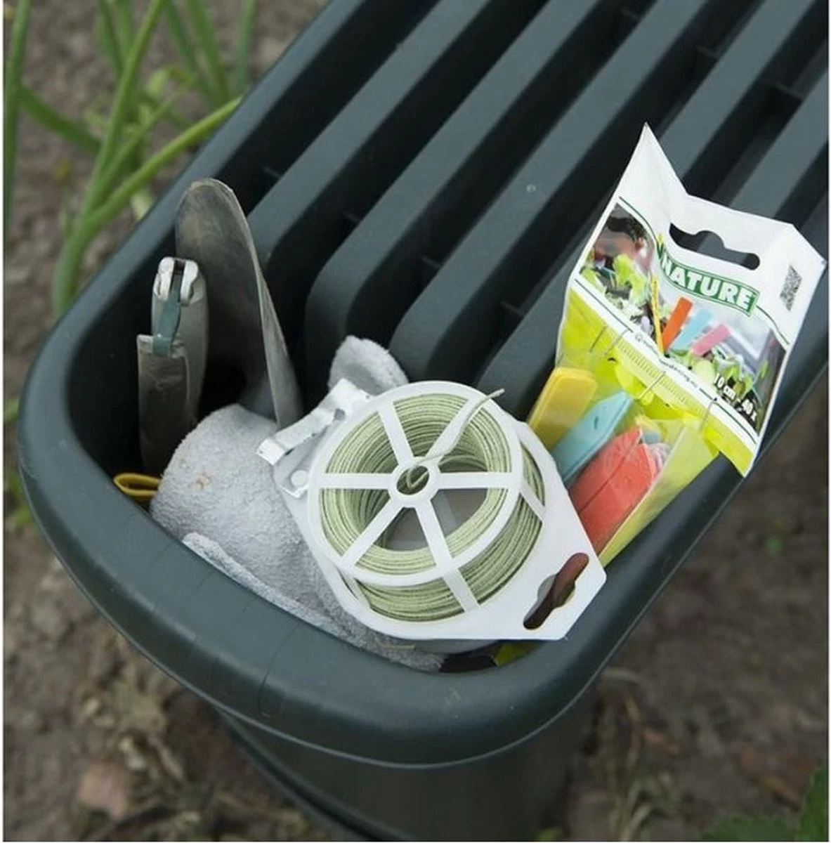 Nature - Tuinkruk 2-in-1 - Tuinzit/-knielkruk - Tuin Werkbank - Grijs - H34 X 66 X 25cm - Afbeelding 2