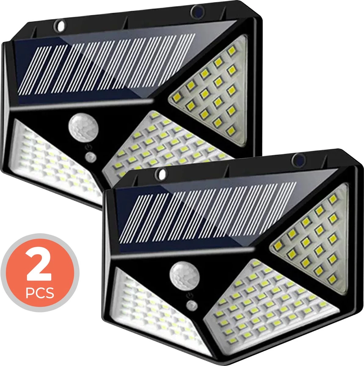 Niceey Solar Buitenlamp Met Bewegingssensor - 100 LED's - Wit Licht - Zonne-Energie - Wandlampen - Buiten Lamp - IP65 Waterdicht - 2 Stuks