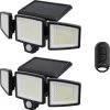 Auronic Buitenlamp - Zonne-energie - Bewegingssensor - 210 LED's Wandlamp - Tuinverlichting - IP65 - Zwart - 2 Stuks