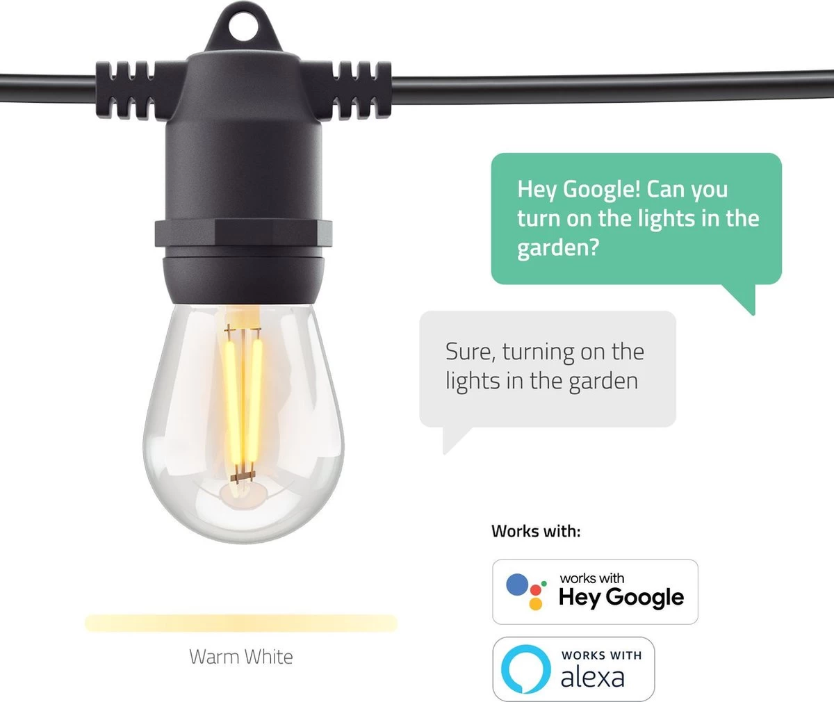 Hombli Smart Outdoor String Light 5m – Lichtsnoer Voor Buiten – Sfeerverlichting Voor In De Tuin, Balkon En Terras – Weerbestending IP65 - Afbeelding 6