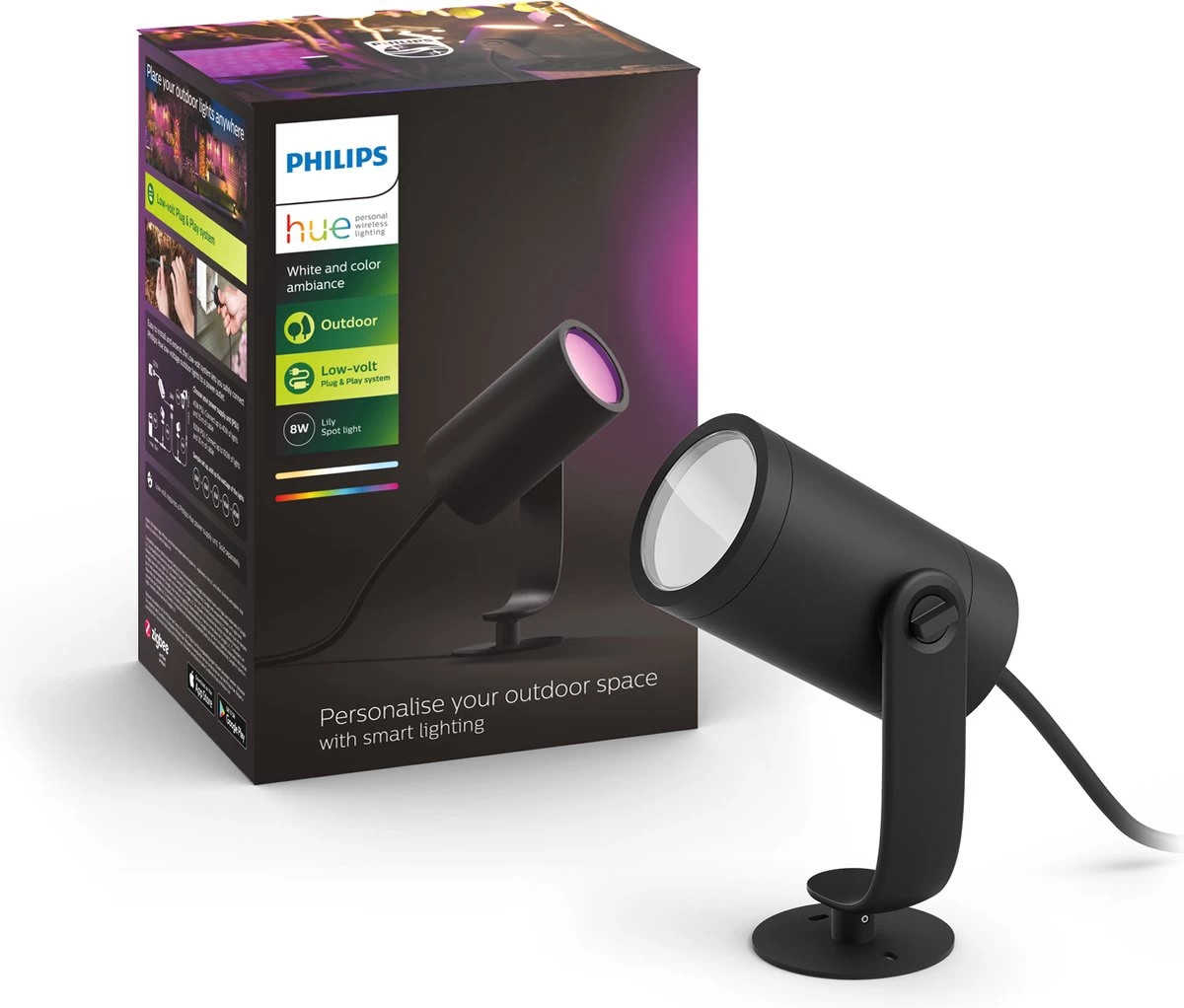 Philips Hue Lily Tuinspot - Wit En Gekleurd Licht - 1-spot - Zwart - Laagspanning - Uitbreiding