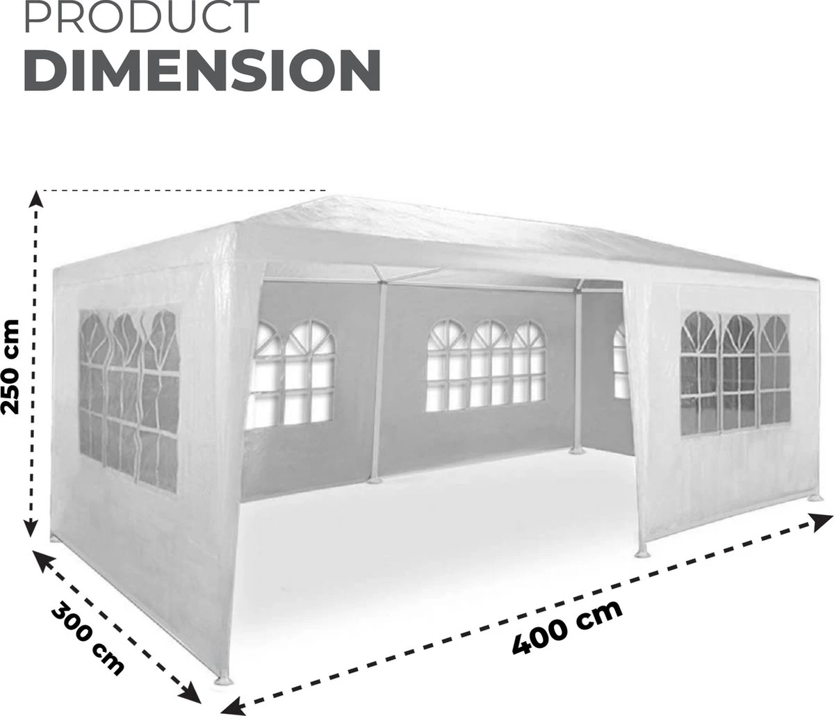 MaxxGarden Partytent - Paviljoen - 300 X 600 X 250 Cm - Met Zijwanden - Waterdicht Pro - 32mm Buizen – Wit - Afbeelding 4