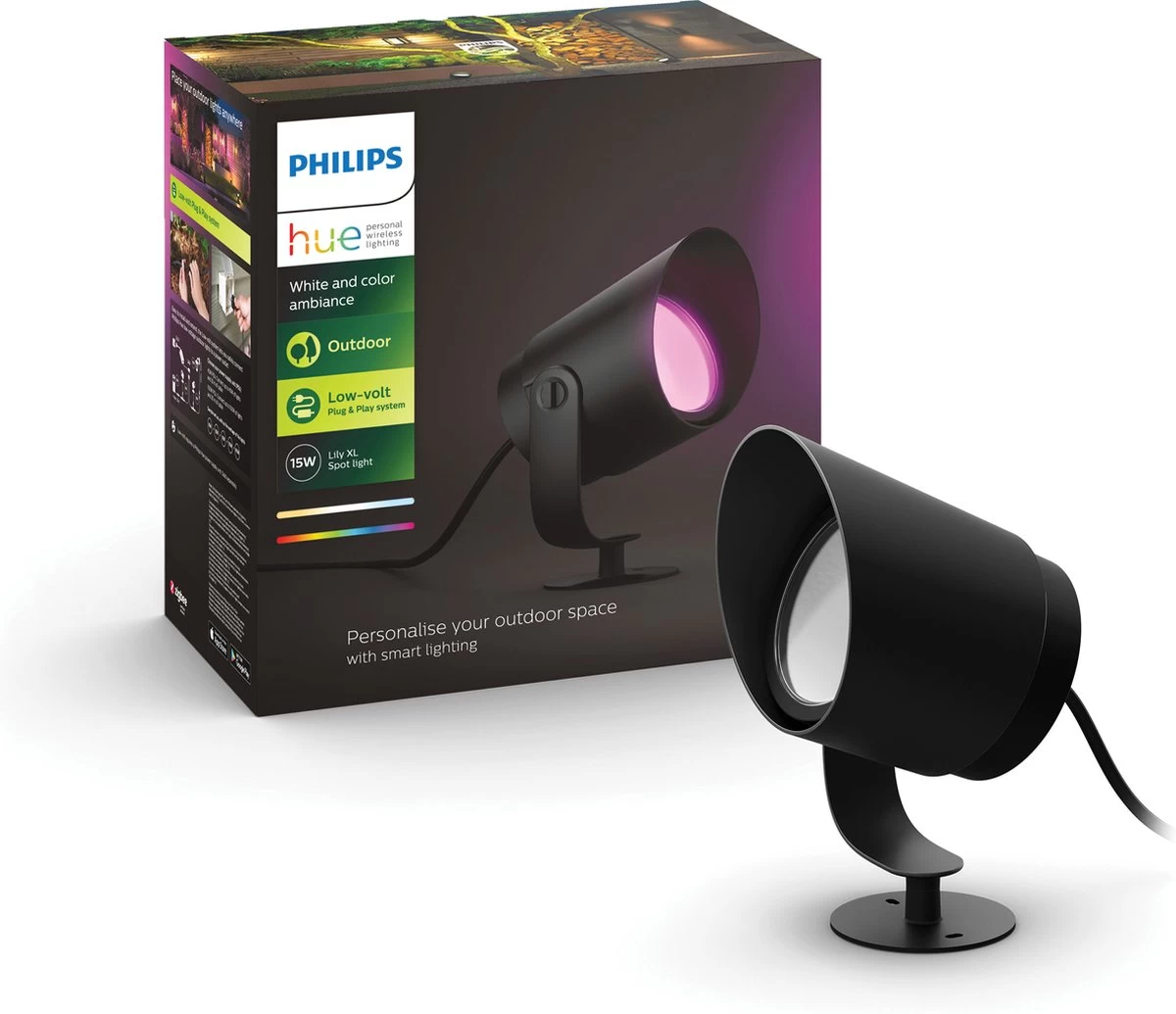 Philips Hue Lily XL-tuinspot - Wit En Gekleurd Licht - Zwart - Laagspanning - Afbeelding 2
