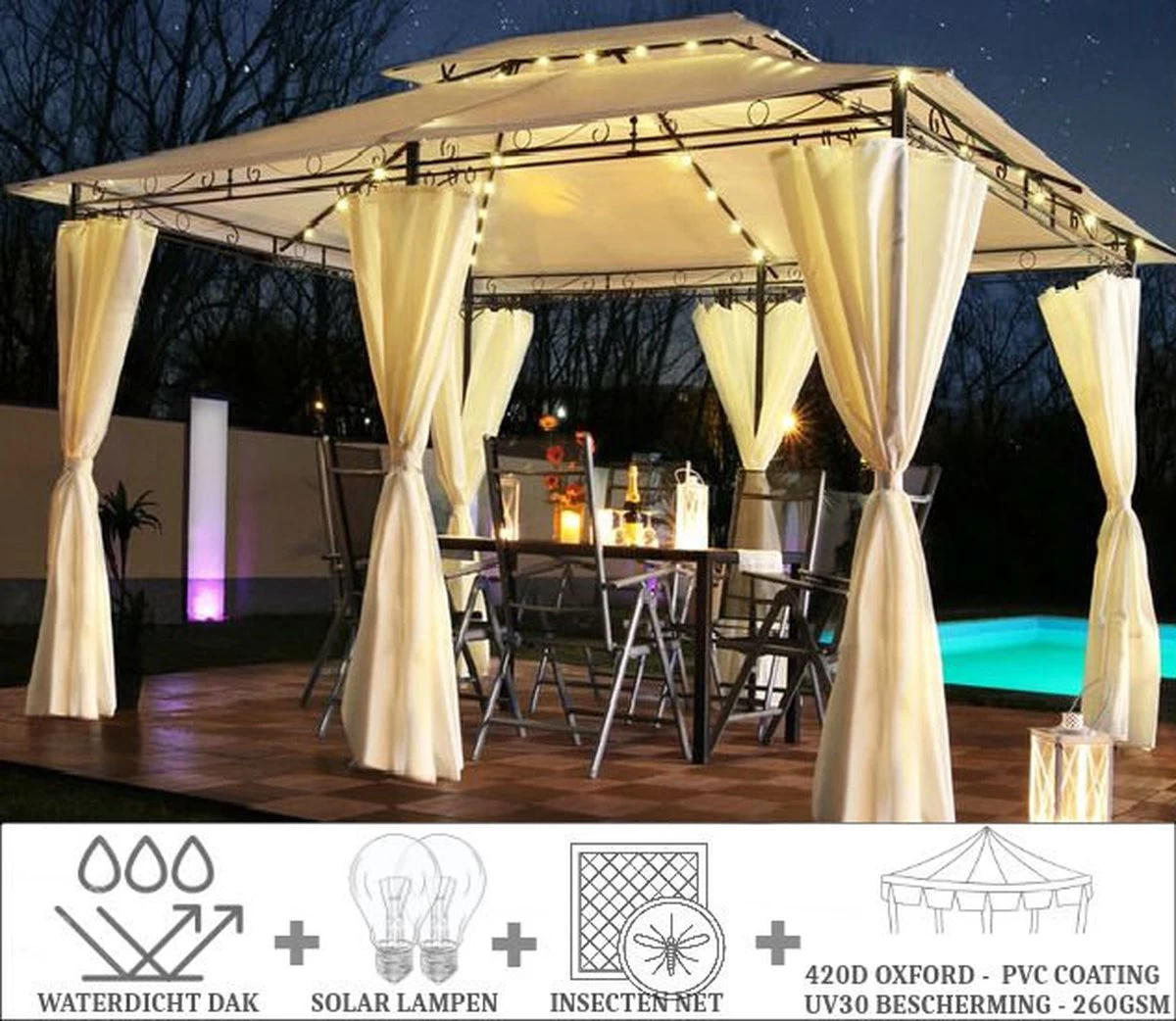El Jardin - Partytent - 4x3 - Waterdicht Dak - Wanden - Beige Paviljoen - Afbeelding 2