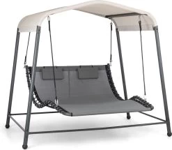 Blumfeldt Palermo Schommelbank - Hollywoodschommel 130 X 207 Cm - Ligbed Met Dak - Schommelstoel Voor 2 Personen - Tuinbank Inclusief Nekkussens - Stalen Frame En Polyester Dak - Grijs