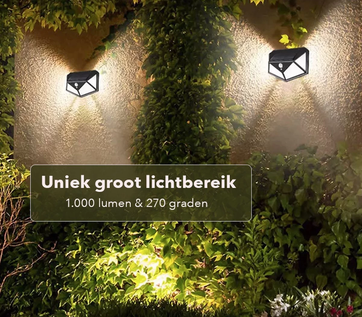 JC's - Solar Buitenlamp Bewegingssensor - 2 STUKS - 100 LED - Solar Wandlamp - Buiten & Tuin Sensor - Buitenverlichting Op Zonne-energie - Afbeelding 3