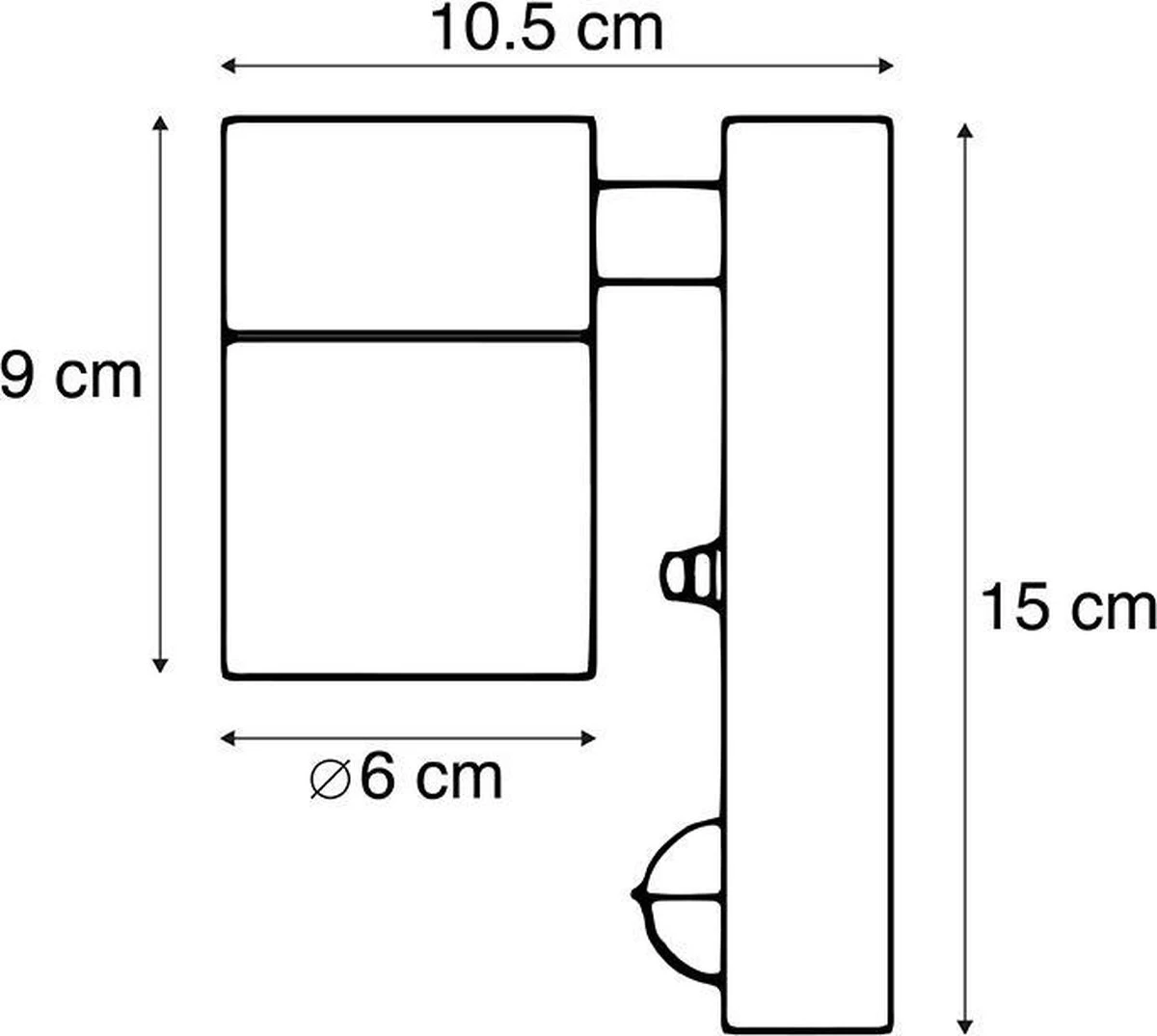 QAZQA Solo - Moderne Buitenlamp Met Bewegingsmelder | Bewegingssensor | Sensor Up Down Voor Buiten - 1 Lichts - D 105 Mm - Staal - Buitenverlichting - Afbeelding 5