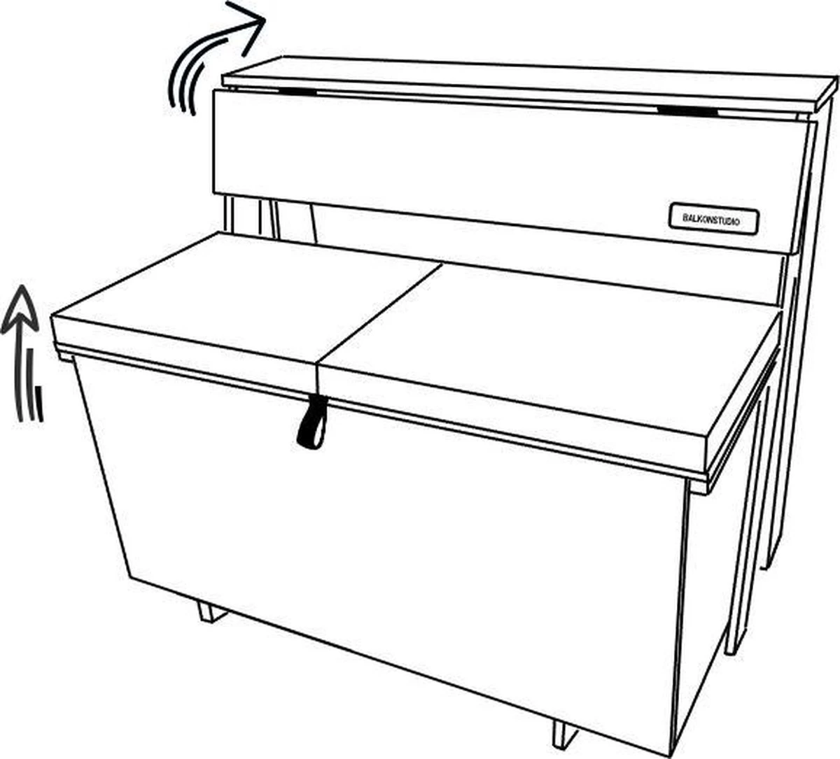 Balkonset 3in1: Bank | Tafel | Opbergruimte. Hout, Medium 95cm. - Afbeelding 3