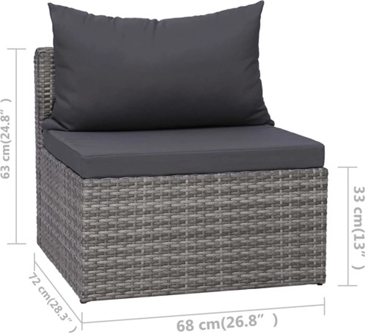 VidaXL 3-delige Loungeset Met Kussens Poly Rattan Grijs - Afbeelding 3