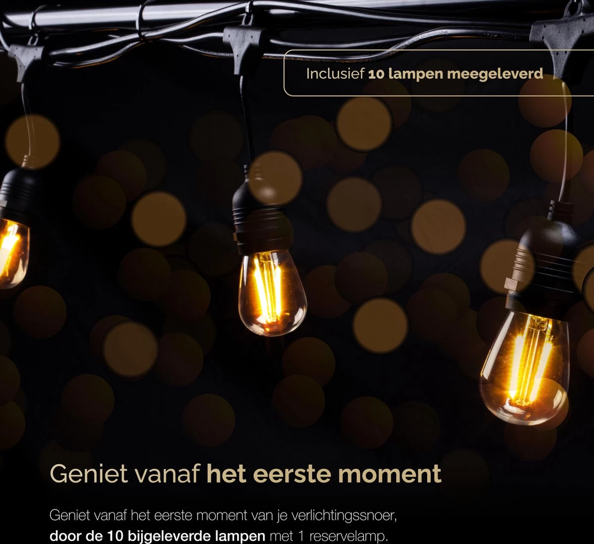 QHouse® Basic Black Lichtsnoer – Lichtslinger - Tuinverlichting - Tuinverlichting LED Buiten - Prikkabel – 10 Meter - E-27 Fitting - Zwart - Afbeelding 7