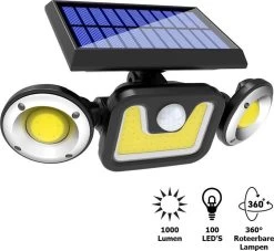 Buitenlamp Met Bewegingssensor – Buitenverlichting Zonne Energie – Sensor – Solar – Dag Nacht Sensor – 100 LEDS – Zwart – Zeer Veel Licht - ElectroGoods