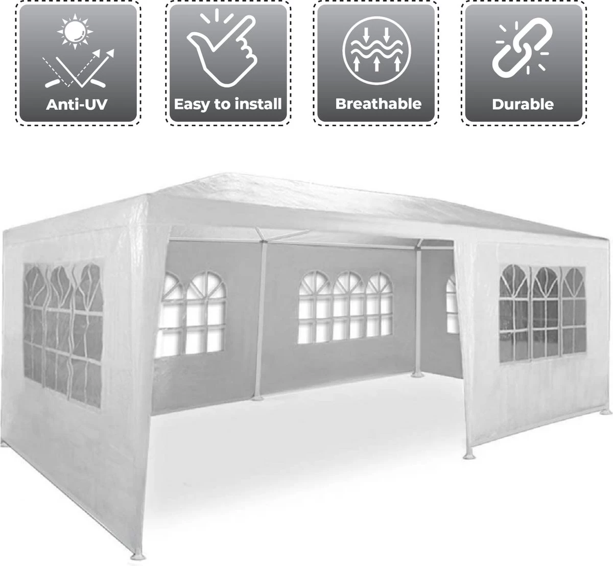 MaxxGarden Partytent - Paviljoen - 300 X 600 X 250 Cm - Met Zijwanden - Waterdicht Pro - 32mm Buizen – Wit - Afbeelding 6