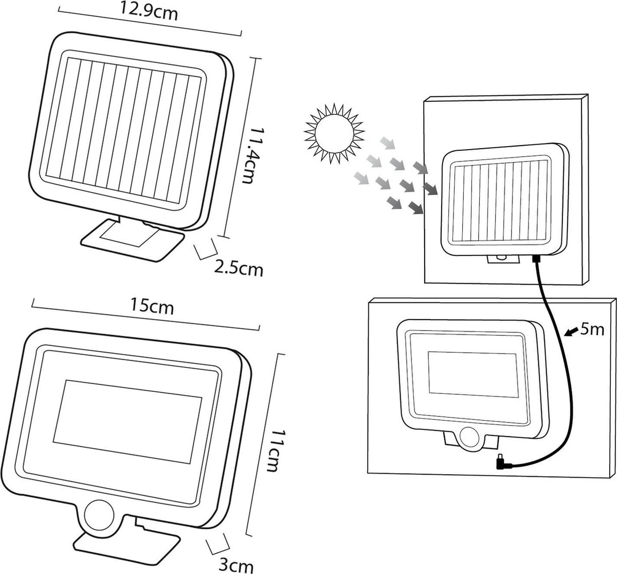 LED-schijnwerper Op Zonne-energie Met Bewegingssensor Maclean Energy IP44, 5W, 400lm, 6000K Koud Wit, Lithiumbatterij 1300 MAh, 5,5V DC MCE438 - Afbeelding 5