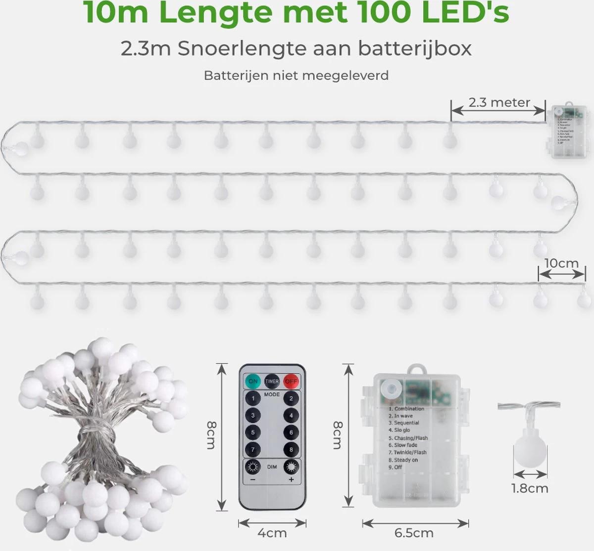 Soothe Lichtsnoer Buiten En Binnen – 10 Meter LED – Lichtslinger – Fairy Lights – Lampjes Slinger – Waterdicht – Op Batterijen - ⌀1.8cm - Afbeelding 9