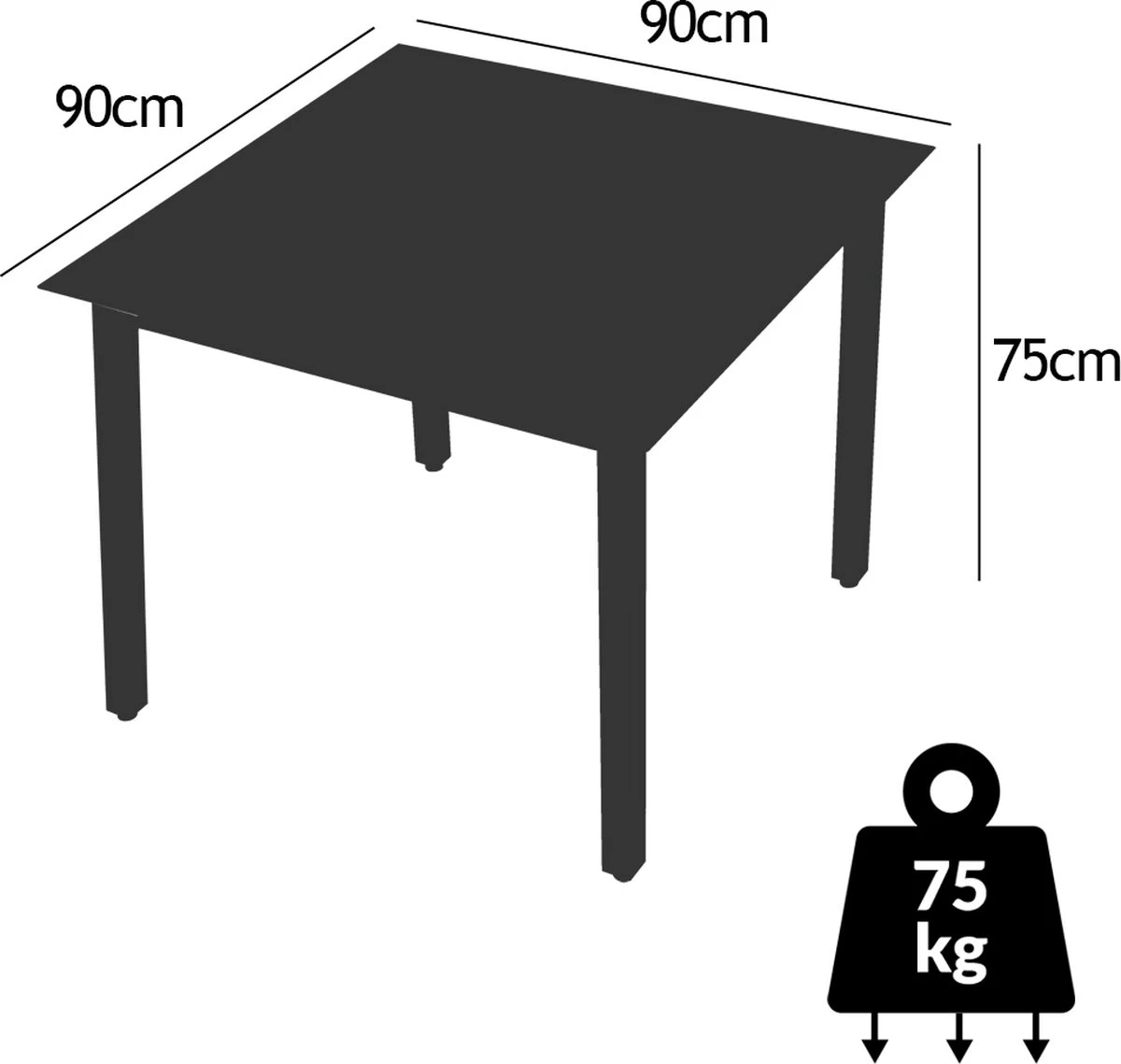 Casaria – Tuintafel – Aluminium – 90x90x75cm –Antraciet - Afbeelding 2