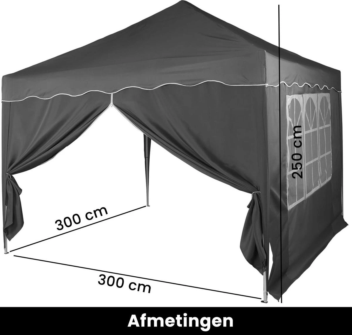 Easy Up Partytent - Partytent - Paviljoen - Partytent Opvouwbaar - Partytent 3x3 - Partytent Met Zijwanden - Inclusief Trolley - Waterdicht - UV 50+ Bescherming - Met Ramen - 16 Kg - Staal - Antraciet - 300 X 300 Cm - Afbeelding 4