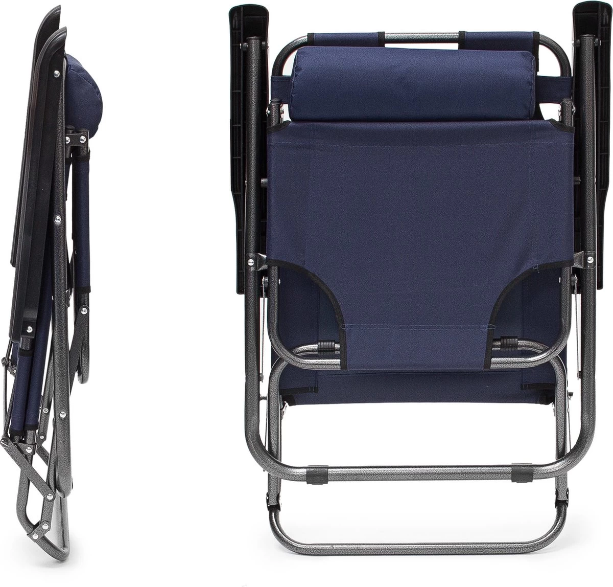 Relaxdays Ligstoel Inklapbaar - Ligbed Met Hoofdsteun - Strandstoel Verstelbaar - Camping - Donkerblauwe - Afbeelding 7