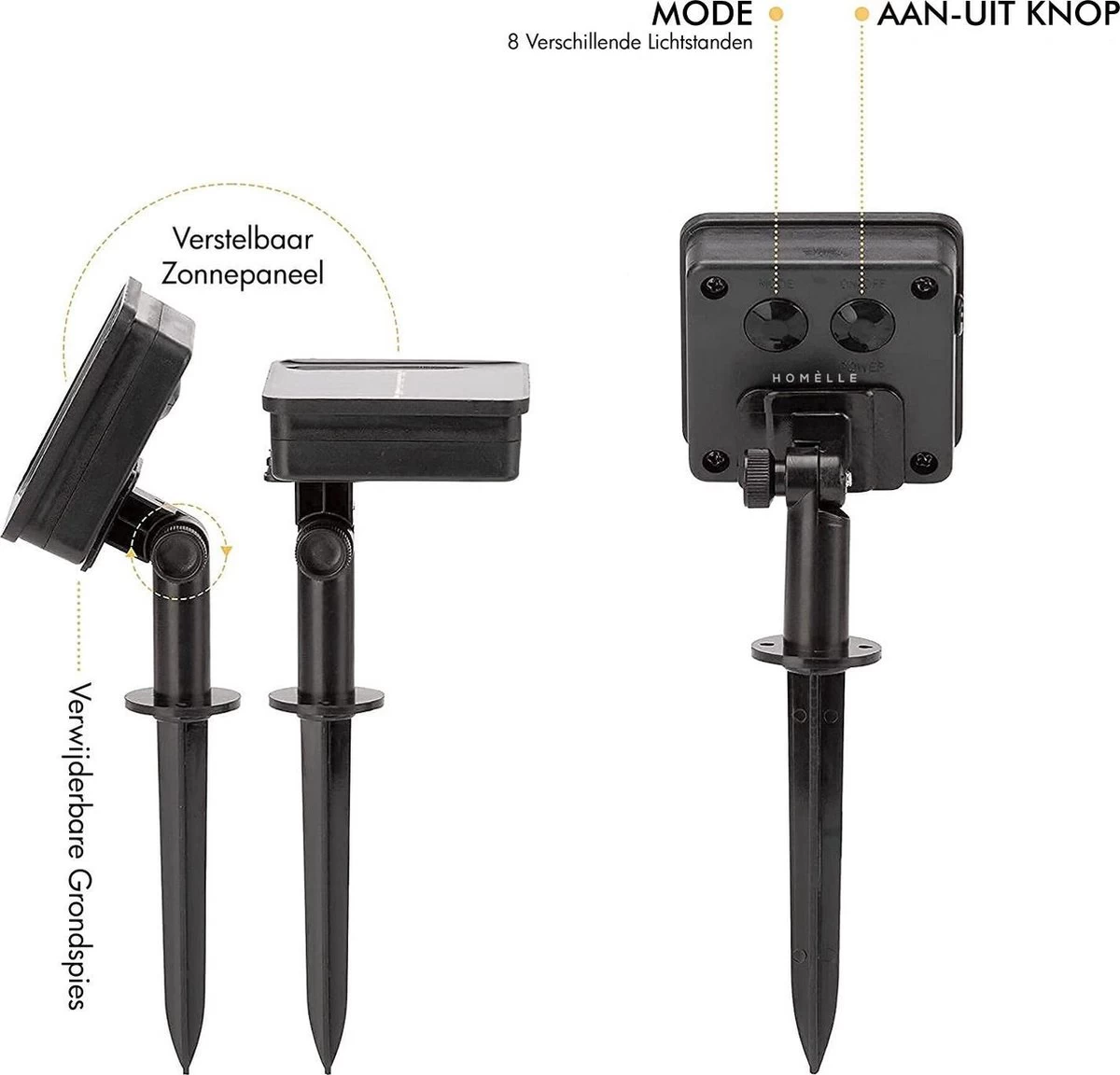 Homèlle Solar Lichtsnoer - 30 LED - 4 + 2 Meter - Warm-wit - ø2cm - Tuinverlichting Op Zonne-energie - Kerstverlichting - Buitenverlichting - Lichtslinger - Lampjes Slinger - Cristal - Afbeelding 6