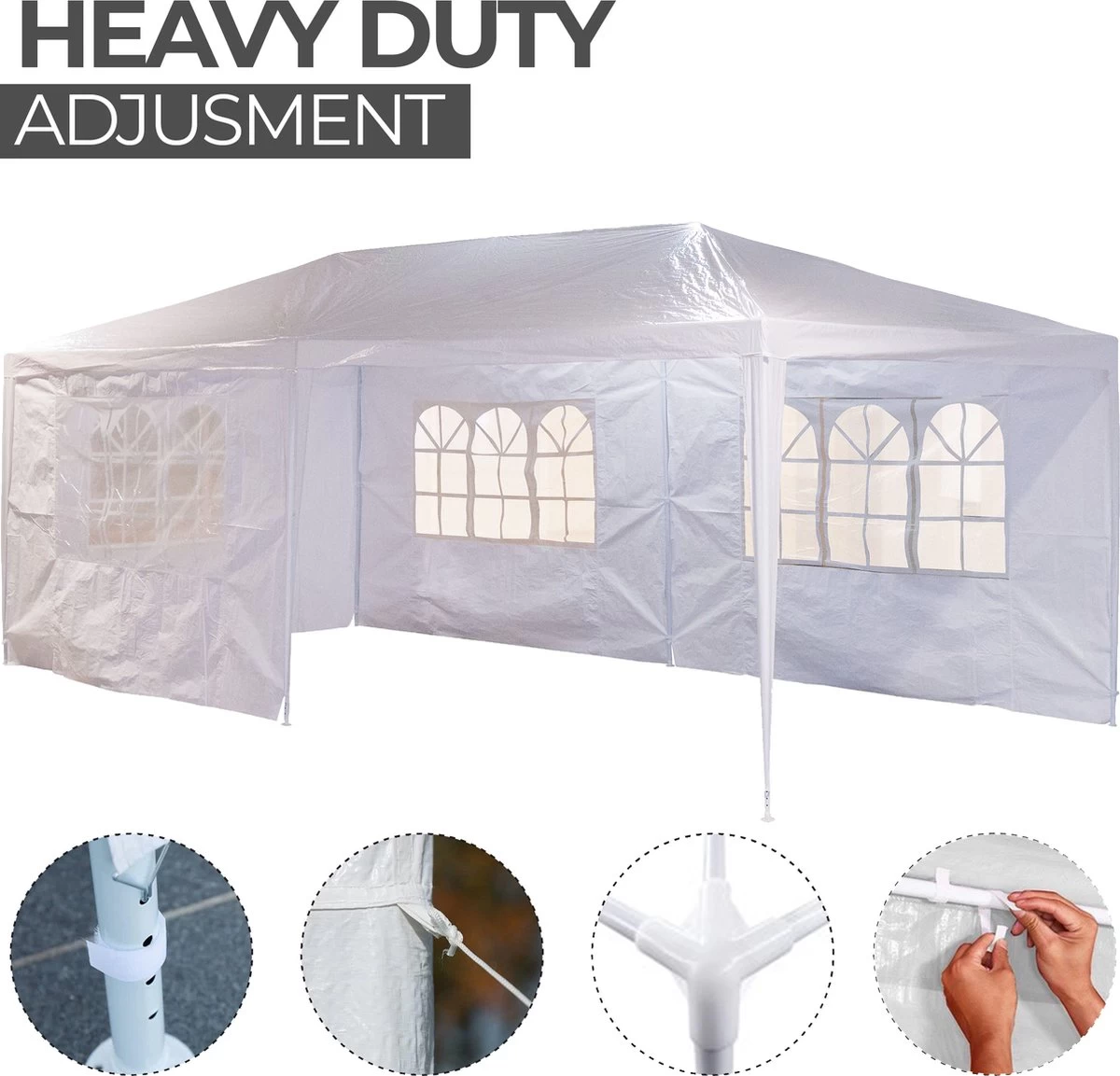 MaxxGarden Partytent - Paviljoen - 300 X 600 X 250 Cm - Met Zijwanden - Waterdicht Pro - 32mm Buizen – Wit - Afbeelding 3