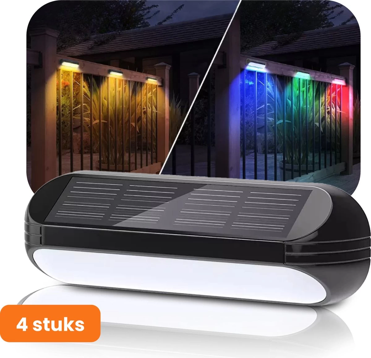HEKO Solar® Tuinverlichting Dense - 4 Stuks - Solar Tuinverlichting Op Zonneenergie - Solar Wandlamp Buiten - Dag Nacht Sensor - 11 LEDs - RGB - Warm Wit Licht - Met Schroeven