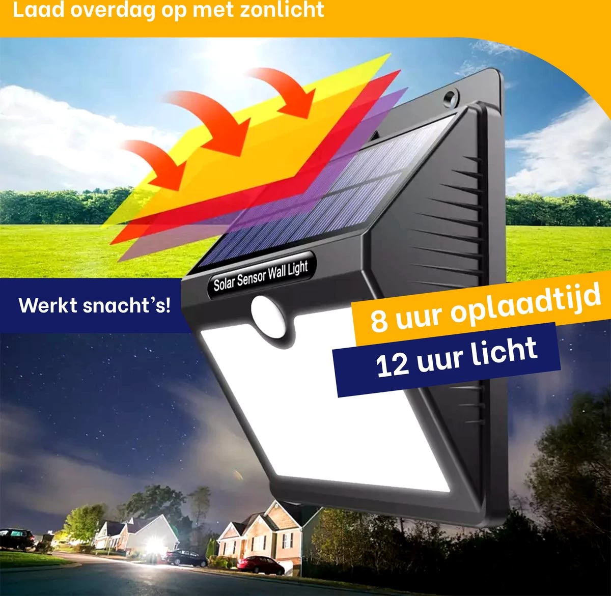 Merkloos Solar Buitenlamp Met Bewegingssensor - Wit Licht - Tuinverlichting Op Zonne-energie - IP65 Waterdicht - 2 Stuks - 97 LEDs - 2700K - Zwart - Afbeelding 12