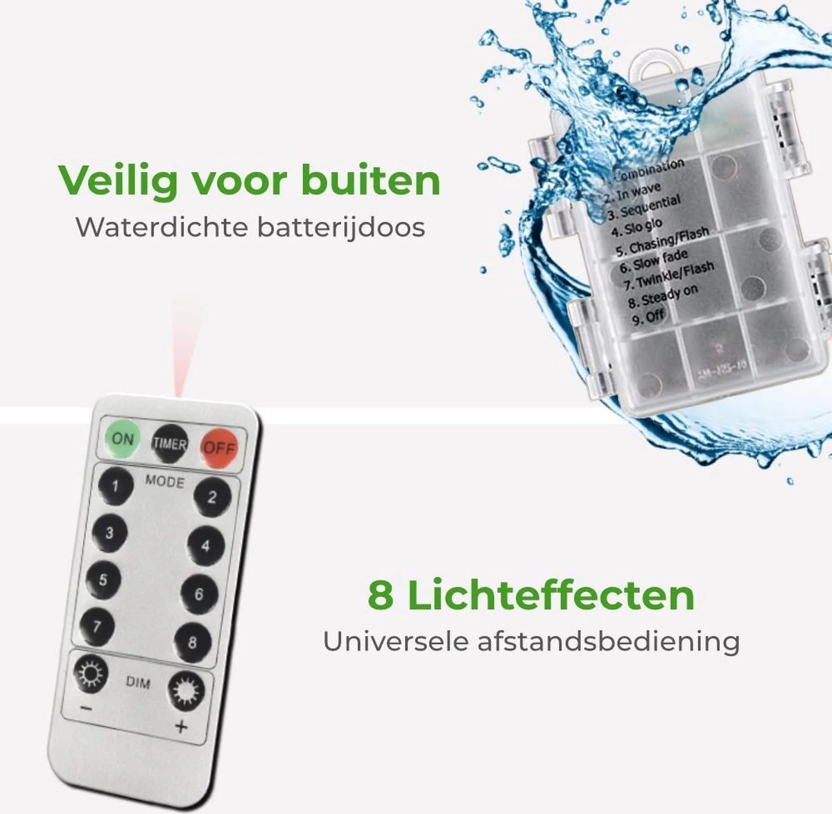 Soothe Lichtsnoer Buiten En Binnen – 10 Meter LED – Lichtslinger – Fairy Lights – Lampjes Slinger – Waterdicht – Op Batterijen - ⌀1.8cm - Afbeelding 2