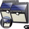 Merkloos Solar Buitenlamp Met Bewegingssensor - Wit Licht - Tuinverlichting Op Zonne-energie - IP65 Waterdicht - 2 Stuks - 97 LEDs - 2700K - Zwart
