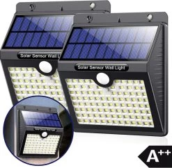 Merkloos Solar Buitenlamp Met Bewegingssensor - Wit Licht - Tuinverlichting Op Zonne-energie - IP65 Waterdicht - 2 Stuks - 97 LEDs - 2700K - Zwart