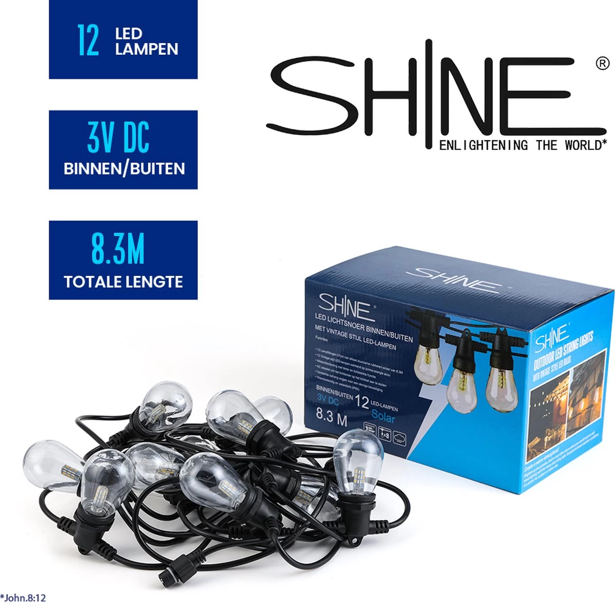 SHINE - Lichtsnoer - Lichtslinger Op Zonne-energie - Solar Led Prikkabel - Feestverlichting - Lampjes Slinger - Tuinverlichting - Vintage Basic Sfeerverlichting - 10 Meter En 12 Led Plug-In Lampen - Afbeelding 12
